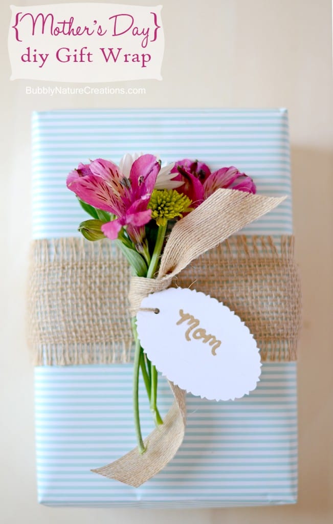 D.I.Y. gift wrapping with fresh flowers. This example found on bubblynaturecreations.com