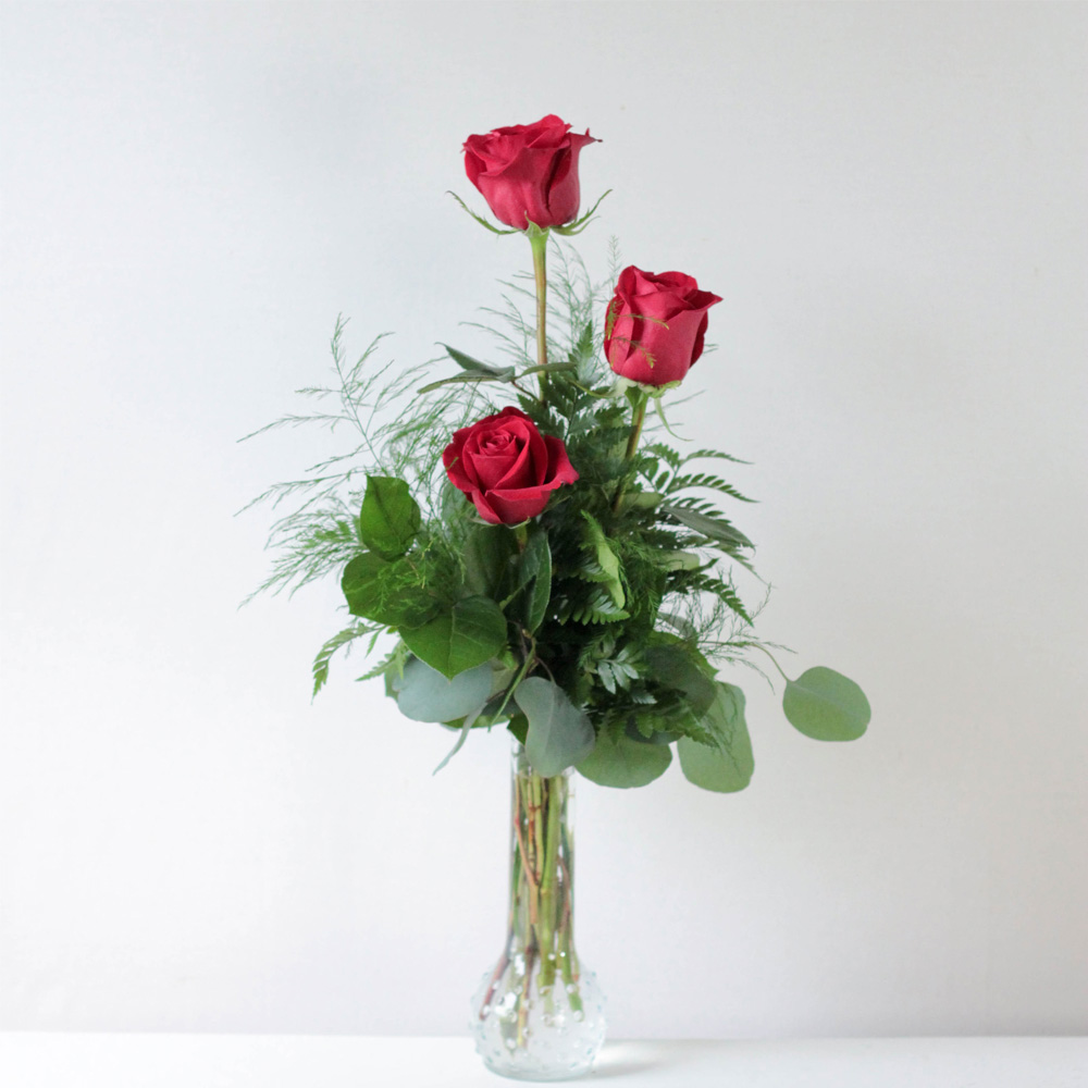 Triple Red Rose Floral Arrangement