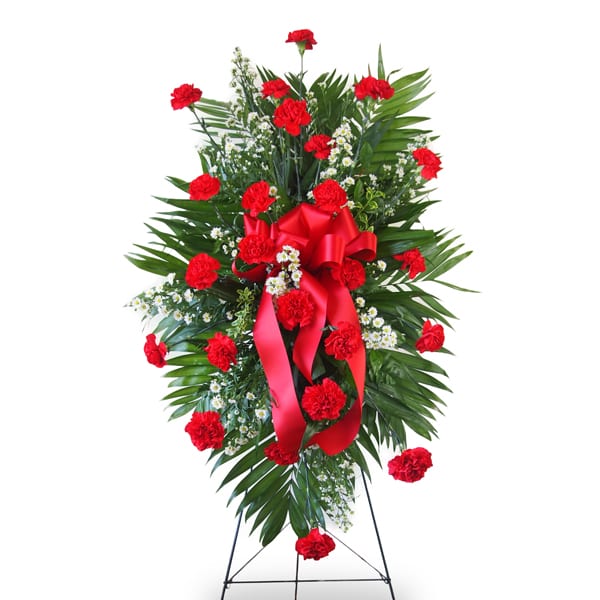 Red Carnation Standing Spray for a funeral service