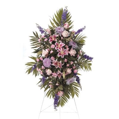 Large Standing Spray in pinks and lavenders.